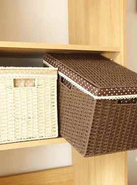 草收纳衣柜衣sn202110服储物盒有盖整理箱衣橱编特大编号筐仿藤收