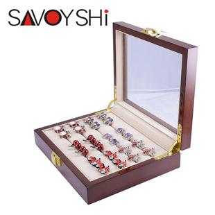 高档高档木质袖扣展示玻璃盖指耳环耳戒首饰收纳木盒盒子男女士钉