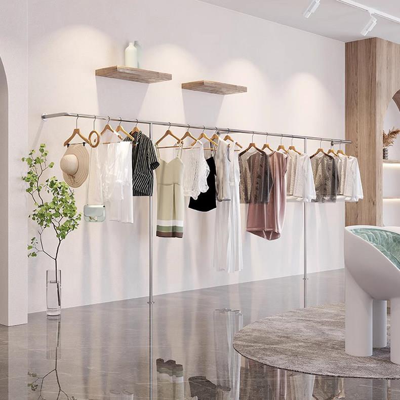 服装店衣服展示架男女装不锈钢挂衣架银色立柱侧挂陈列架童装货架