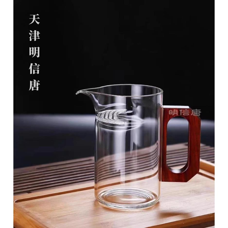 明信唐堂 木把月牙耐热玻璃过滤泡茶器家用茶道加厚山峰简易杯