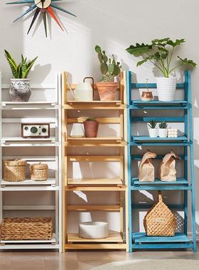 多量置物架折叠落地收纳层架梯形隔花盆实木书架板大容86295厨房