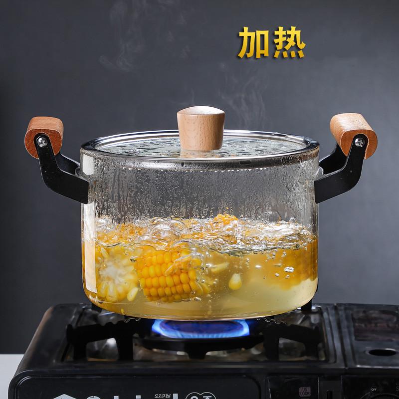 木把高硼硅玻璃炖汤锅 家用可电陶炉煲汤锅 大容量蒸煮透明玻璃锅