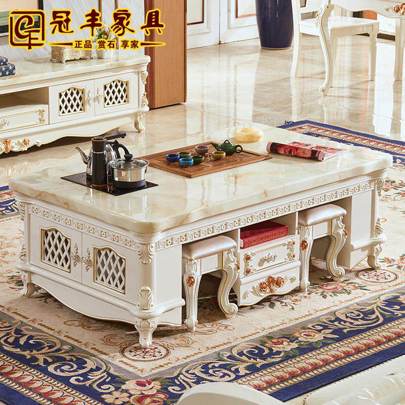 欧式大理石实木功夫茶几电视柜客厅简约多功能创意家用泡茶桌组合