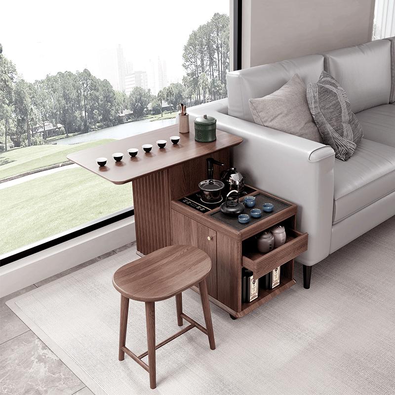 4I全实木移动茶车家用客厅沙发边几旋转功夫茶桌乌金石泡茶喝茶台