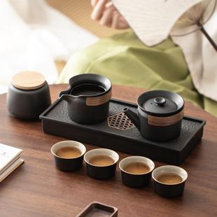 旅行茶具小套装 包茶杯户外茶盘 家用简约泡茶壶日式 陶瓷功夫便携式