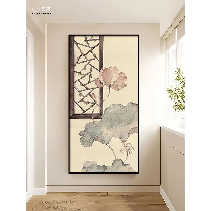 新中国式荷花复古装饰画风画000005油客厅沙发玄意关挂画禅手绘背图片
