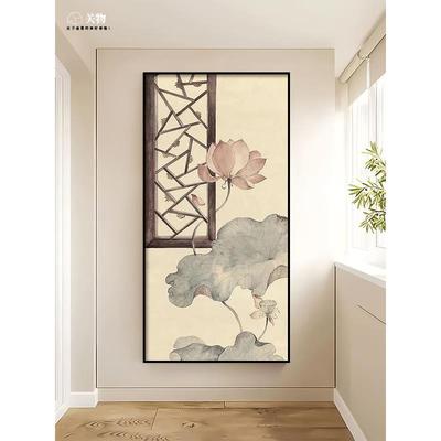 新中国式荷花复古装饰画风画000005油客厅沙发玄意关挂画禅手绘背