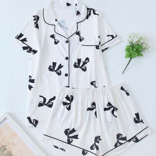 Womens Printed Button Front Pocket Shirt Elastic Waist