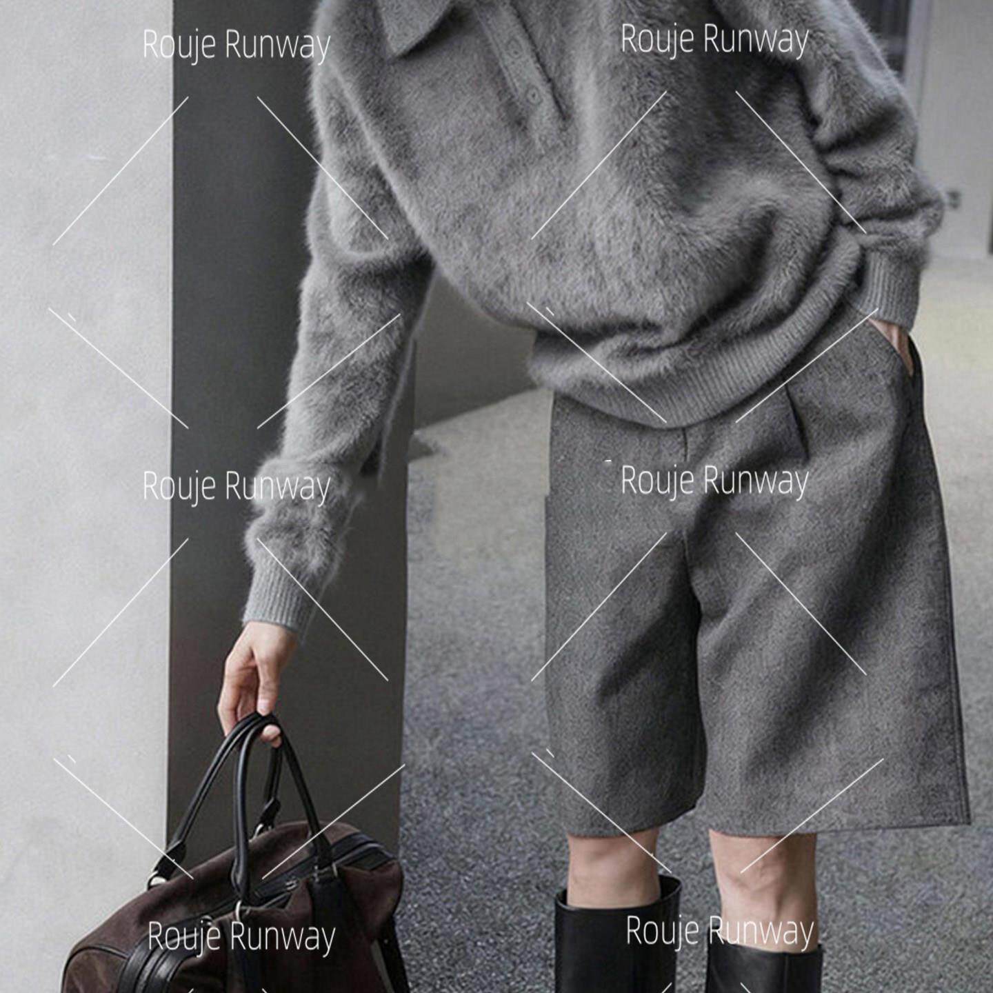 法式Rouje Runway加厚毛呢五分裤女早春新款高级感直筒休闲裤短裤