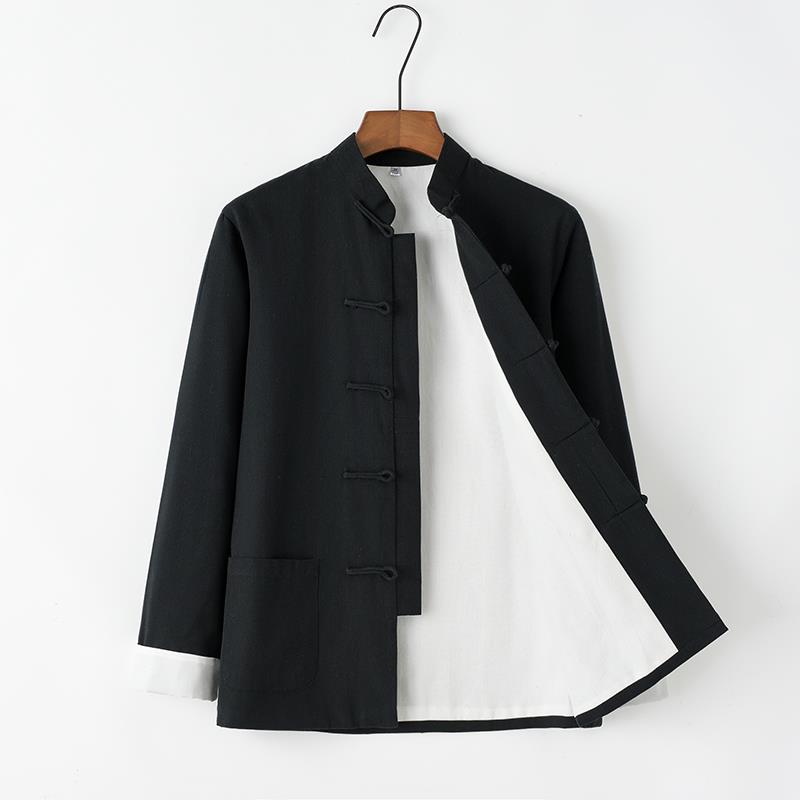 正品纯男士唐装长粗袖外棉套中士式服装春秋老布汉服男长衫居服中