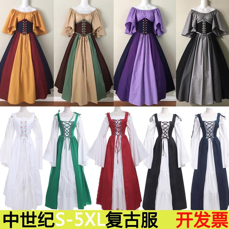 中世纪复古欧洲宫廷服装华丽长裙华尔兹舞蹈演出服欧式晚礼服大码图片