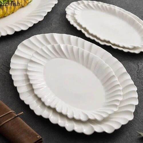 Irregular Flower Edge Plate Ceramic Steamed Fish Plate