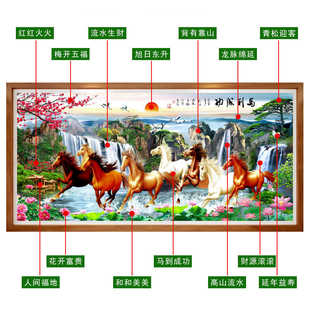 6B76线绣十字绣2024新款 绣客厅山水风景画八骏图马到成功满绣大幅