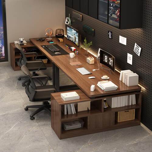 双人电脑桌台式电竞桌l型书桌书架一体桌并排家用办公桌转角桌子