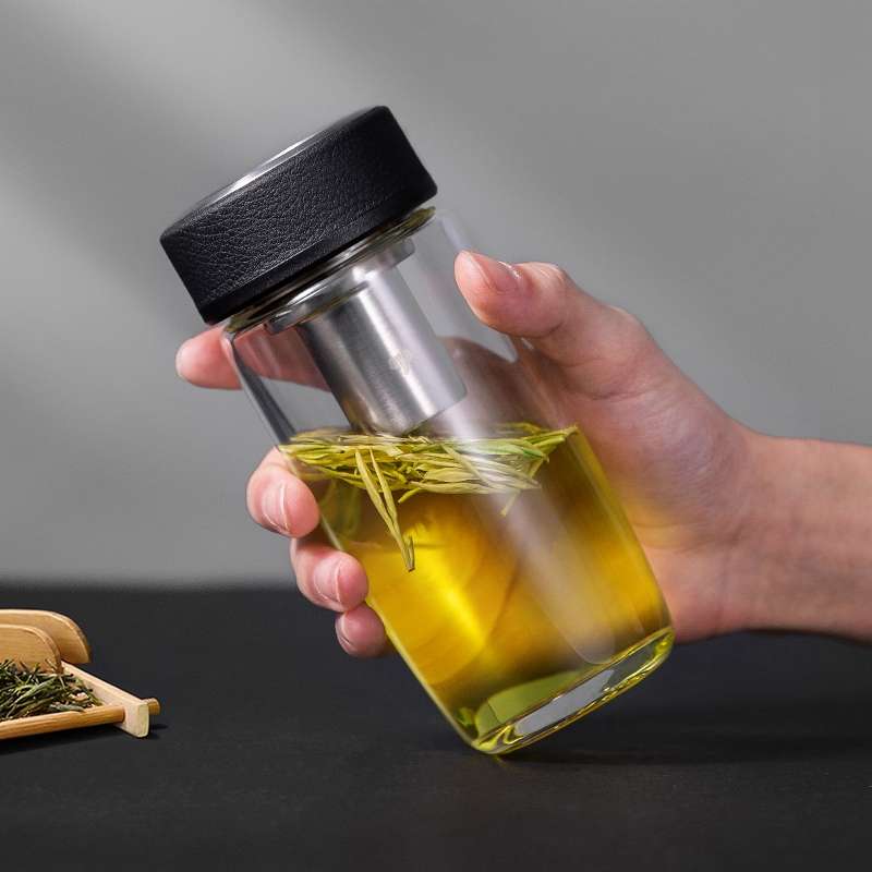 万象单层玻璃杯子女士加厚泡茶杯家用商务办公时尚曲线大肚水杯