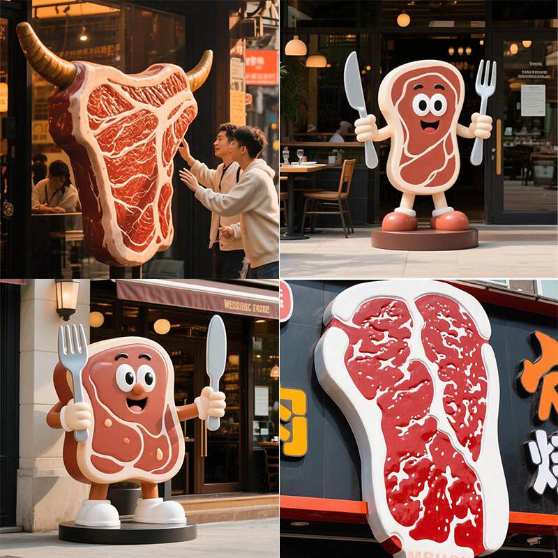 仿真牛肉模型玻璃钢雕塑牛肉火锅烤肉店网红打卡装饰落地大型摆件