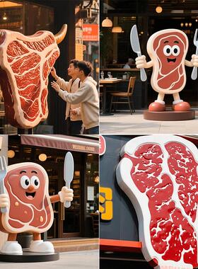 仿真牛肉模型玻璃钢雕塑牛肉火锅烤肉店网红打卡装饰落地大型摆件