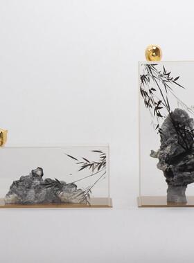 现代新中式创意山石家居客厅电视酒柜玄关招财办公室装饰品摆件