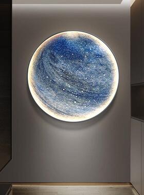 现代轻奢月球星球玄关卧室圆形装饰画客厅沙发背景墙led灯墙壁画