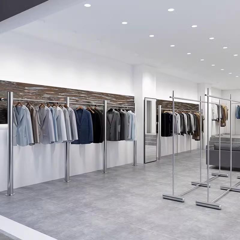 新款展架服装店展示架男装上墙不锈钢拉丝陈列壁挂式陈列挂衣架子