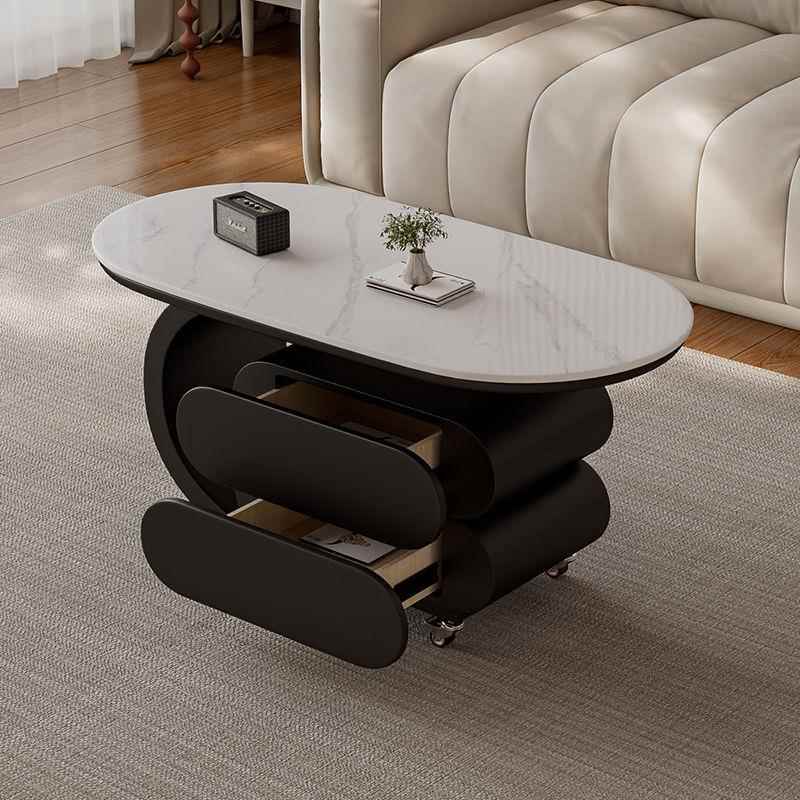 现代意式移动茶几客厅家用岩板轻奢小户型高级椭圆形简约新款边几