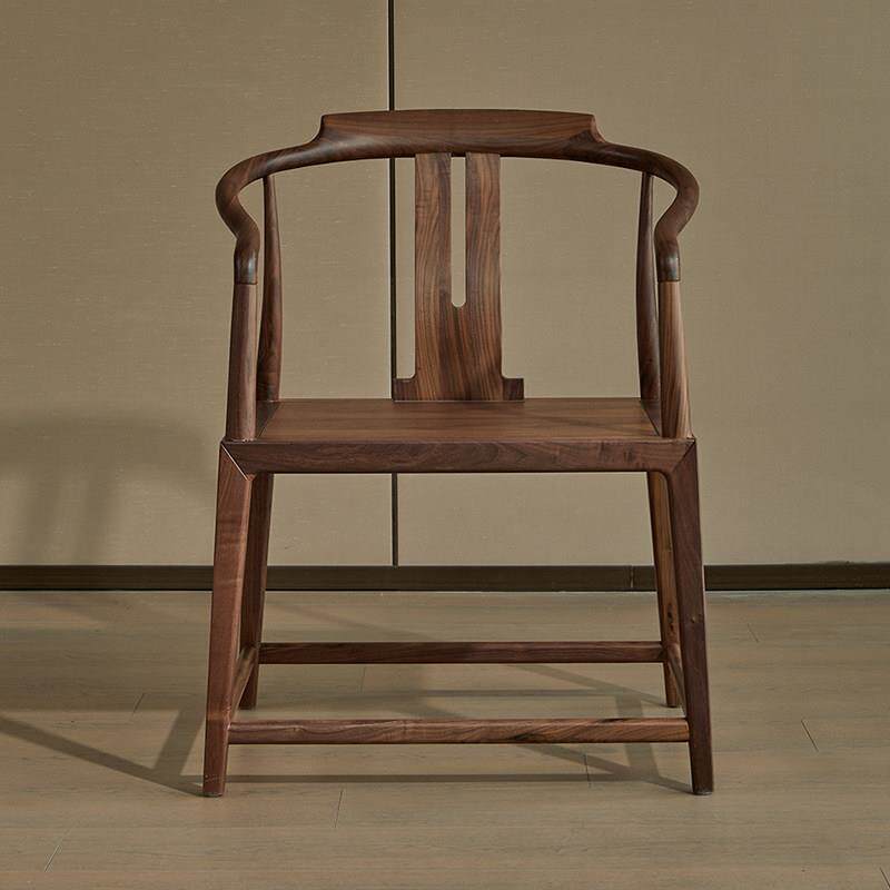 圈椅新中式主人椅泡茶椅围椅靠背餐椅北美黑胡桃木太师椅实木椅子