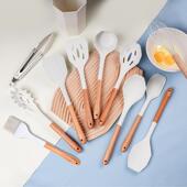 新款 12件套厨具硅胶锅铲家用全套炒菜铲子硅胶铲漏勺木柄硅胶套装