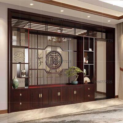 玄关博古架客饭厅拱门家用隔断实木新中式乌金木入户月洞门屏风柜