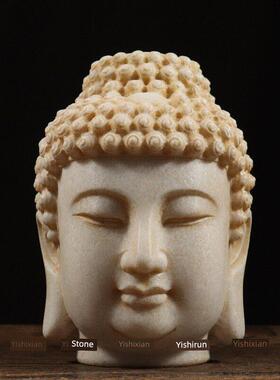 彷古石雕白石汉白玉佛头中式古典覆古怀旧家居会所装饰陈设摆件