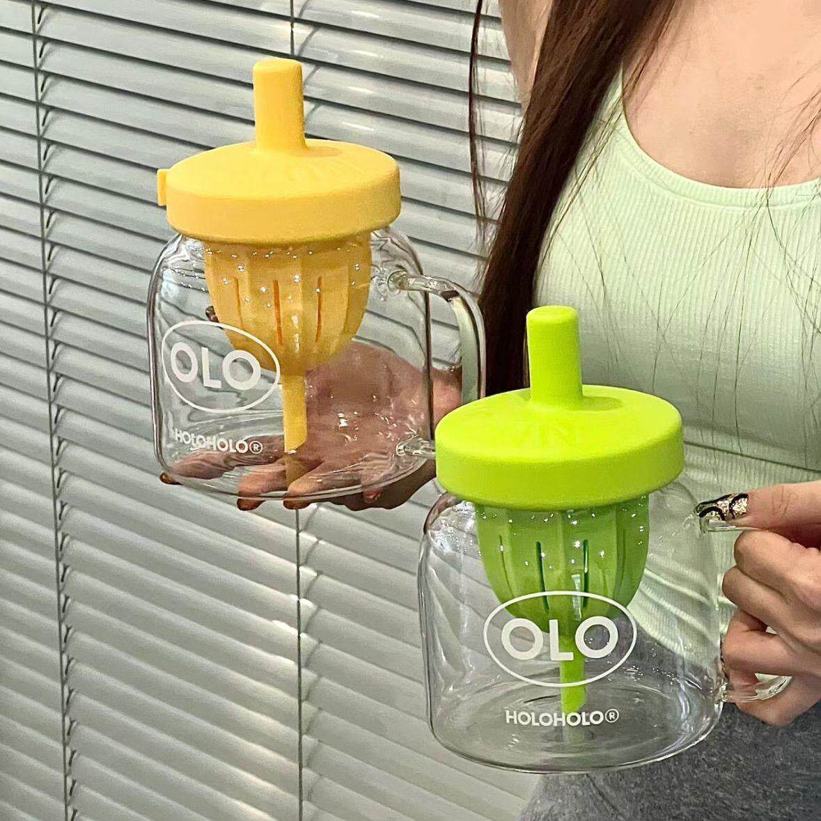 HOLOHOLO耐高温高硼硅玻璃杯女吸管杯大容量可榨汁茶水分离水杯子