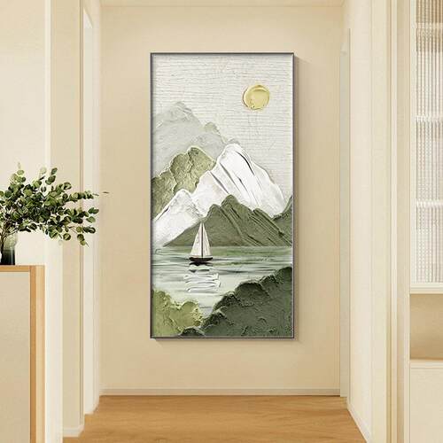 新款直销玄关装饰画山水画现代轻奢高档走廊过道挂画奶油风客厅壁
