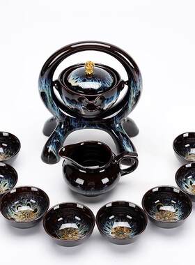 懒人石磨泡茶壶摇篮式全自动茶具家用陶瓷茶具套装简约现代冲茶器