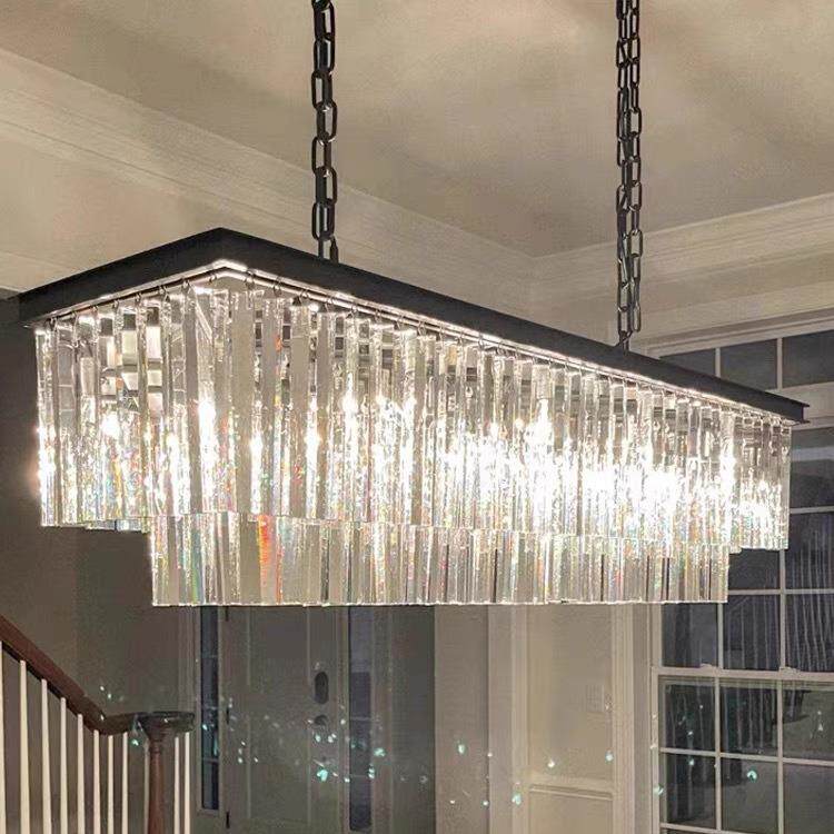 餐厅水晶吊灯美式现代简约一字长条设计师轻奢饭桌前台茶室吧台灯