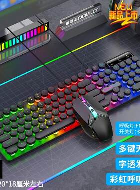 迈从朋克字符复古圆键有线键盘鼠标套装发光多键无冲办公游戏商务