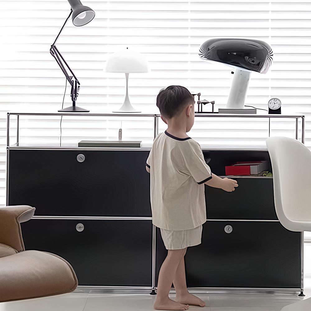 黑色中古USM模块组合餐边柜子电视沙发不锈钢置物架床头窄矮斗柜