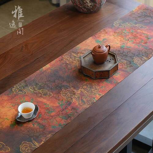 暗绣折光防水茶席云纱锦缎桌旗高端桌布双色两用布艺茶垫买大送小