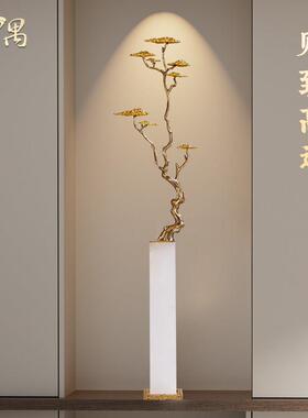 新中式招财迎客松客厅玄关壁龛柜细长大摆件轻奢高档乔迁开业礼物