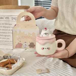 可爱创意布丁小兔马克杯陶瓷喝水杯家用咖啡牛奶杯子实用生日礼物