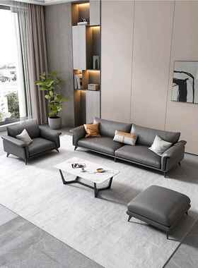 办公客室真皮简约发商务接待老板办公会区休63048闲现代茶几沙组