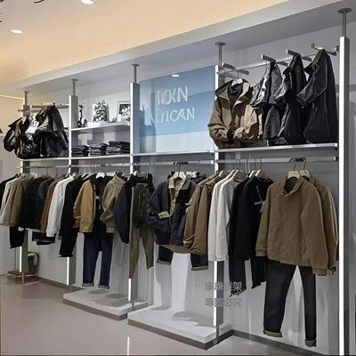 服装店展示架天地挂衣架男女装货架中岛不锈钢带灯发光架侧挂陈列