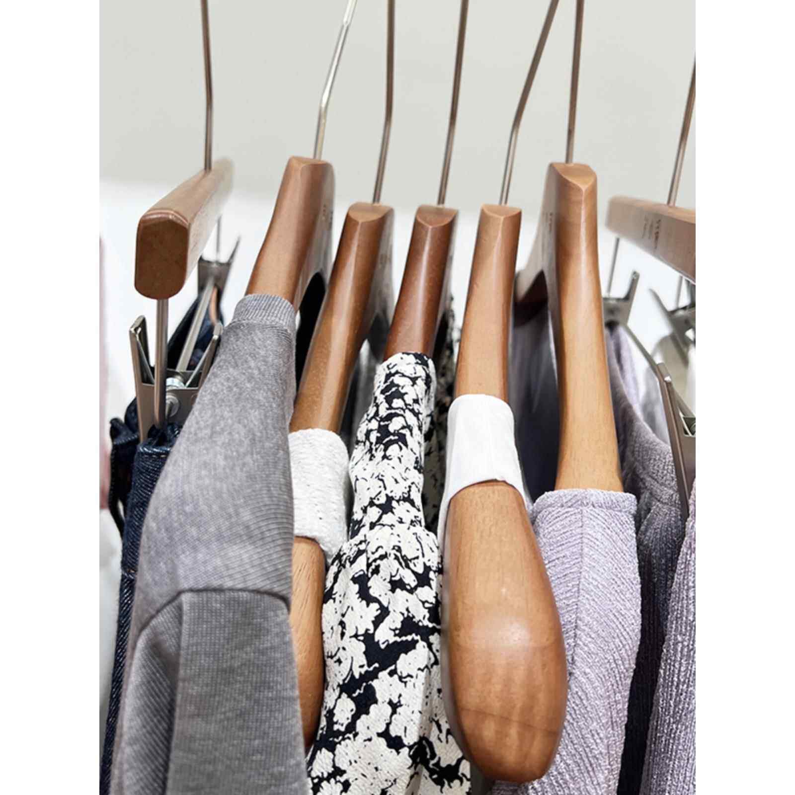 正品服装店橡胡木桃木色实木衣衣架男女装级成人植高绒防滑无痕韩