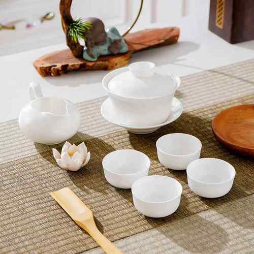 纯白功夫茶具套组家用骨瓷喝茶杯茶壶办公室盖碗泡茶杯茶具套组