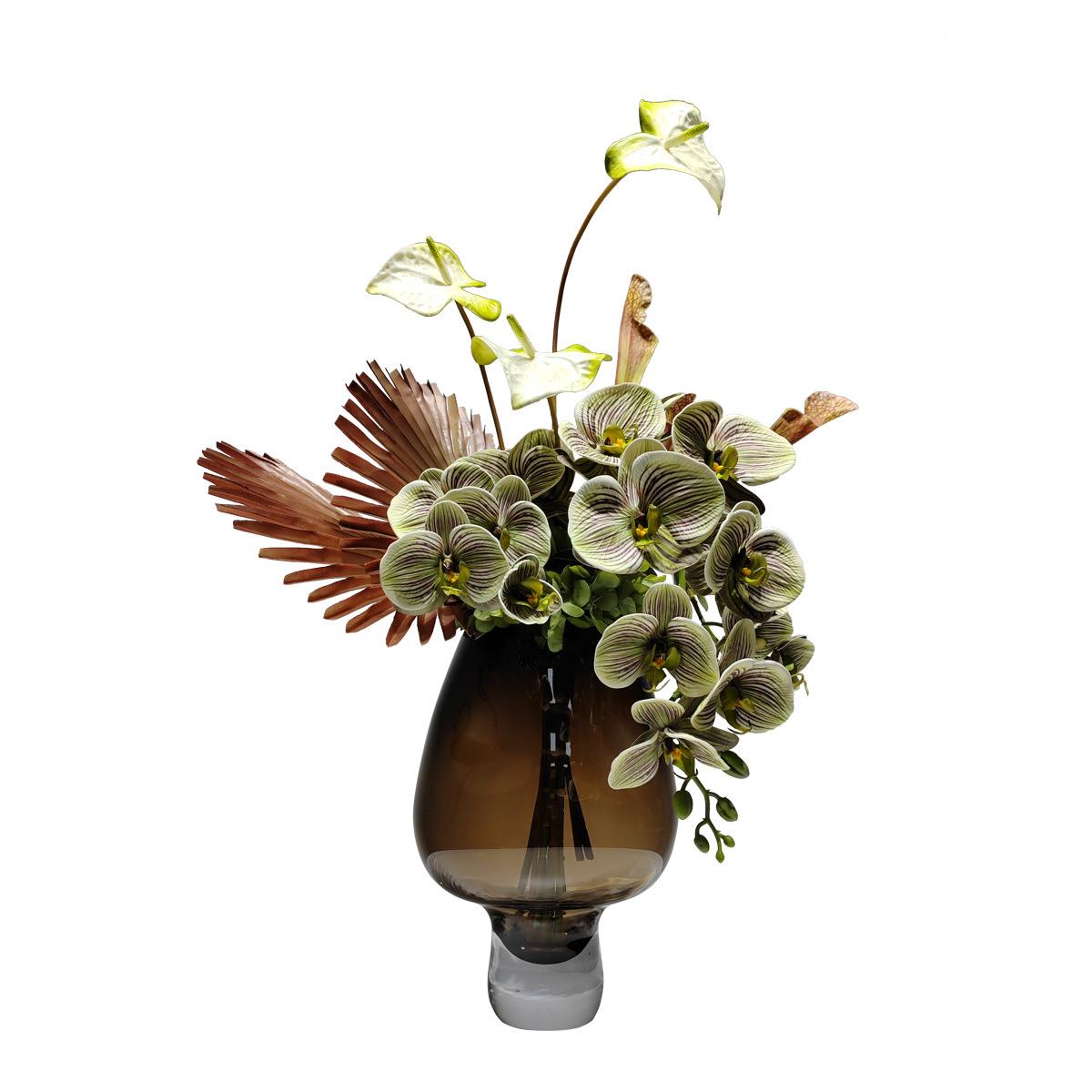 现代玻璃花器仿真花艺盆景轻奢样板房茶几餐桌假花装饰品摆设摆件