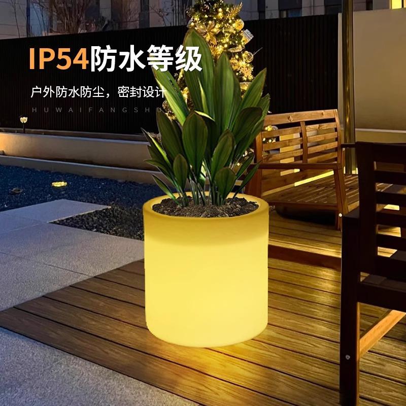跨境创意花盆led网红盆栽室外庭院灯圆形花坛景观灯装饰摆件
