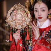 新品 喜扇成品团扇9261 双色团扇批发结婚新娘秀禾服手工婚扇中式