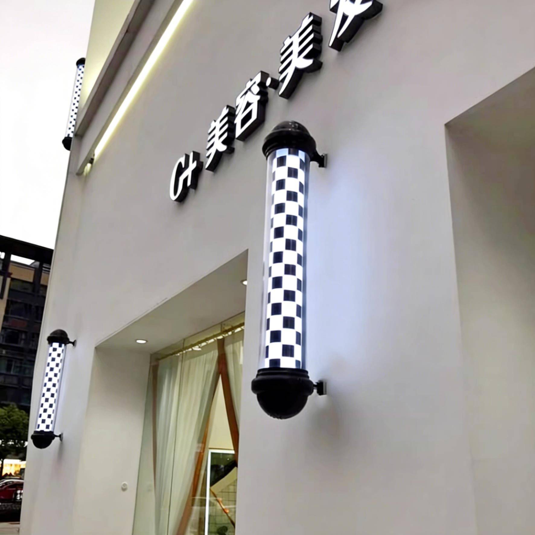 美发转灯理发店LED圆形广告转灯壁挂复古发廊灯箱户外挂墙防水