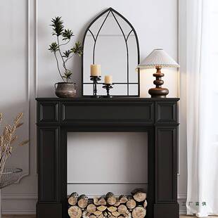 壁炉装饰柜黑色客厅家用室内婚礼展示实木玄关隔断台法式复古窄柜