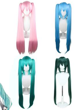 cos假发初音未来miku卡通假发蓝色高温丝双马尾粉色长直发女