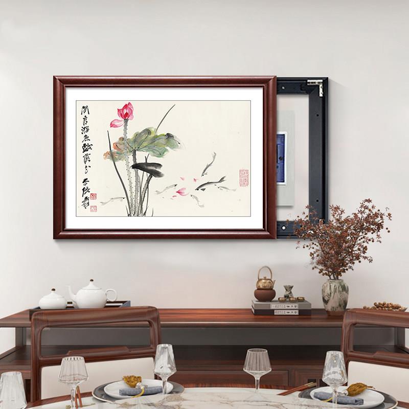 配新中式电表箱装饰画 画实木免牡打孔丹空开 盒遮挡箱饭厅电电闸