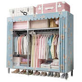 厂家直销简易衣柜卧室出租房用组装 宿舍防尘布帘衣柜批发 钢管组装